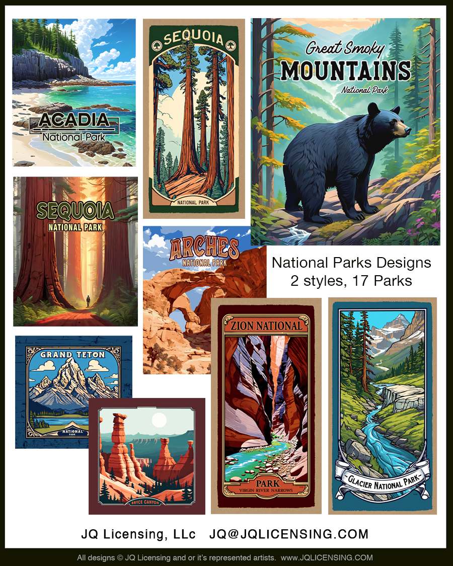 JQ Licensing, LLc Has created a large line of National Parks designs.